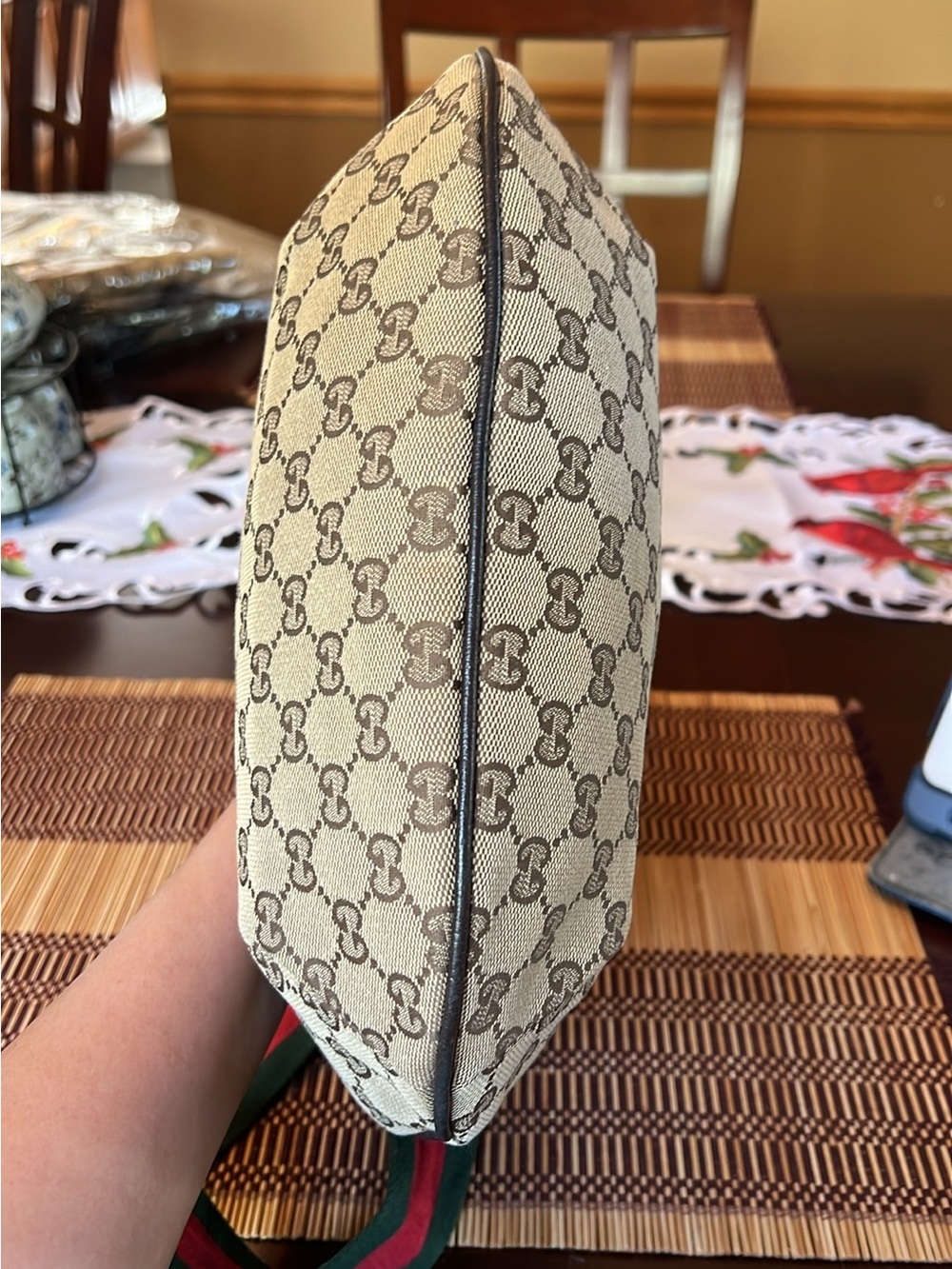 Gucci Beige Brown Monogram Crossbody with Green & Red Web Strap - Picture 6 of 16